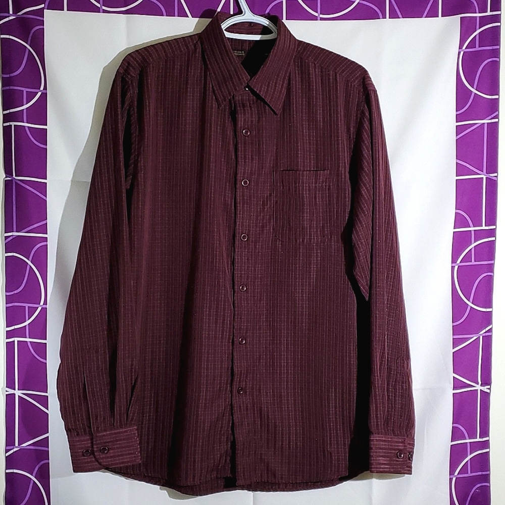 Vroom & Dreesmann Collezione Men's Maroon/Wine Striped Button Up - Size Medium